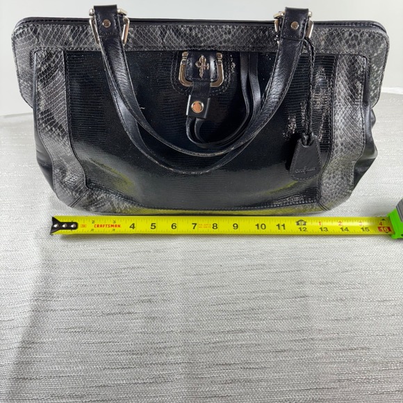 Cole Haan Satchel Shoulder Bag Black Reptile‎ Embossed Leather Designer Handbag - Picture 8 of 16